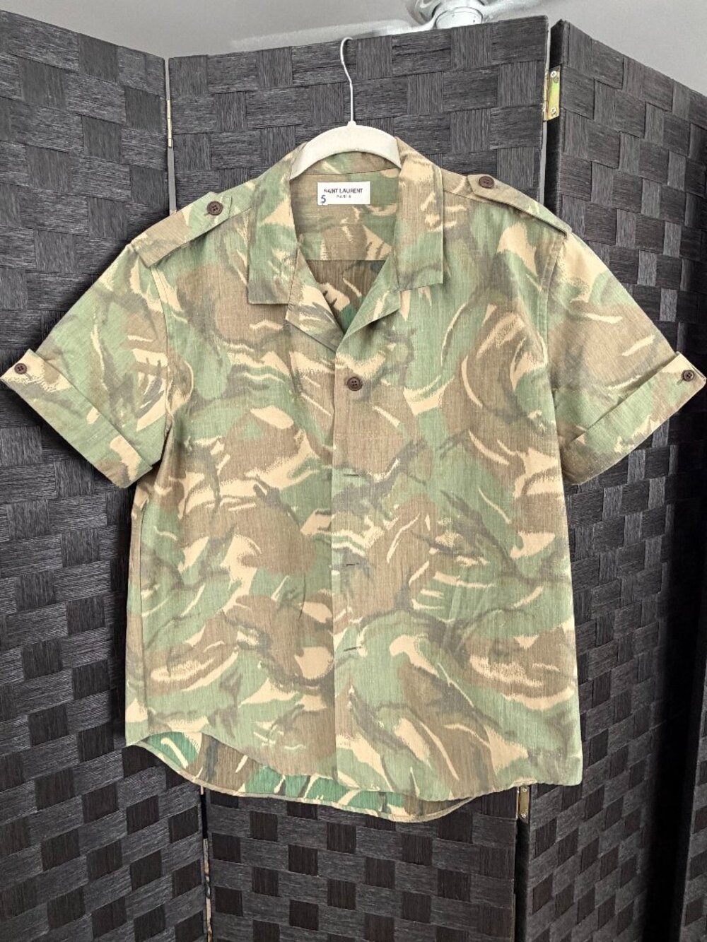 Saint Laurent Green Khaki short sleeve shirt. EU 40.